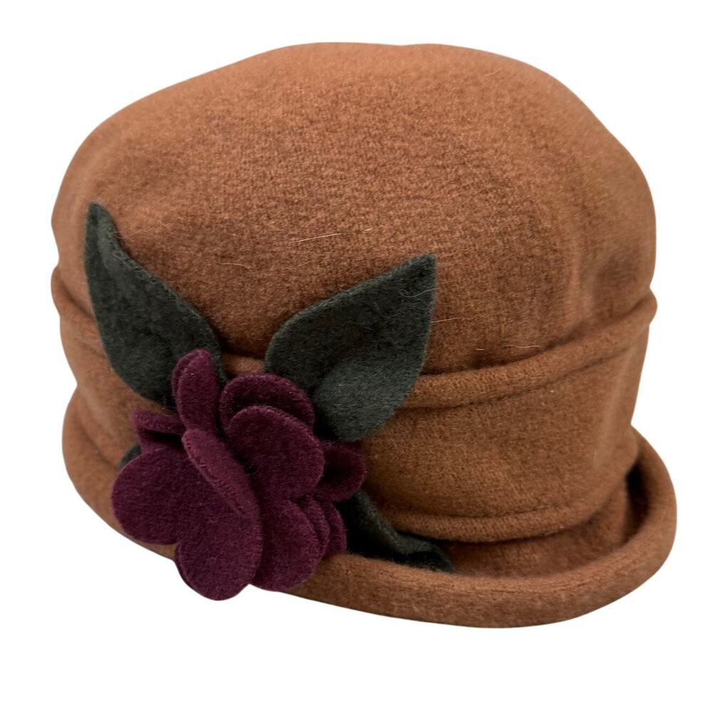 Parkhurst Wool Felt Hat Flower Tan Camel Purple Maroon Green Women's